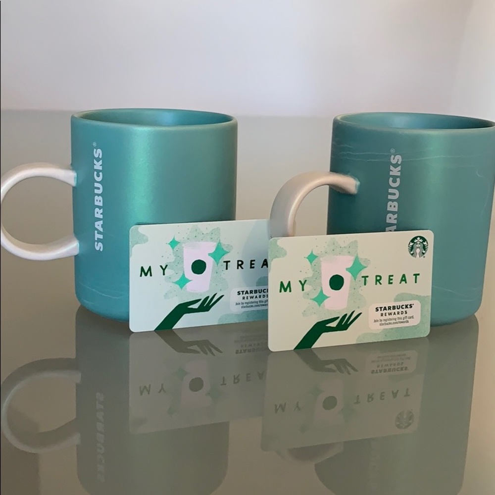 STARBUCKS SET OF 2 COFFEE MUGS AQUA PEARL POLISH - Picture 7 of 11